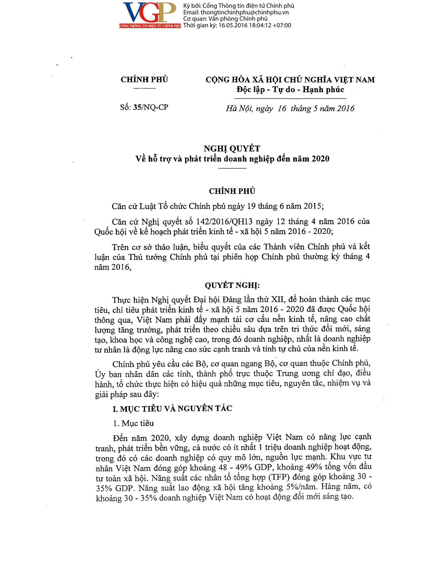 Trang 1 bản gốc 35/NQ-CP