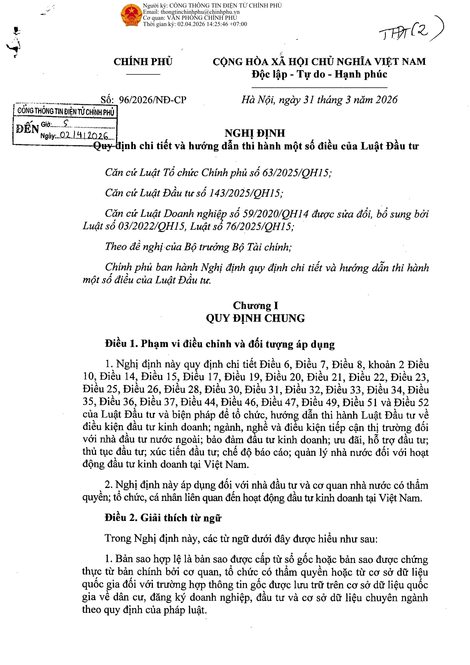 Trang 1 bản gốc 96/2026/NĐ-CP
