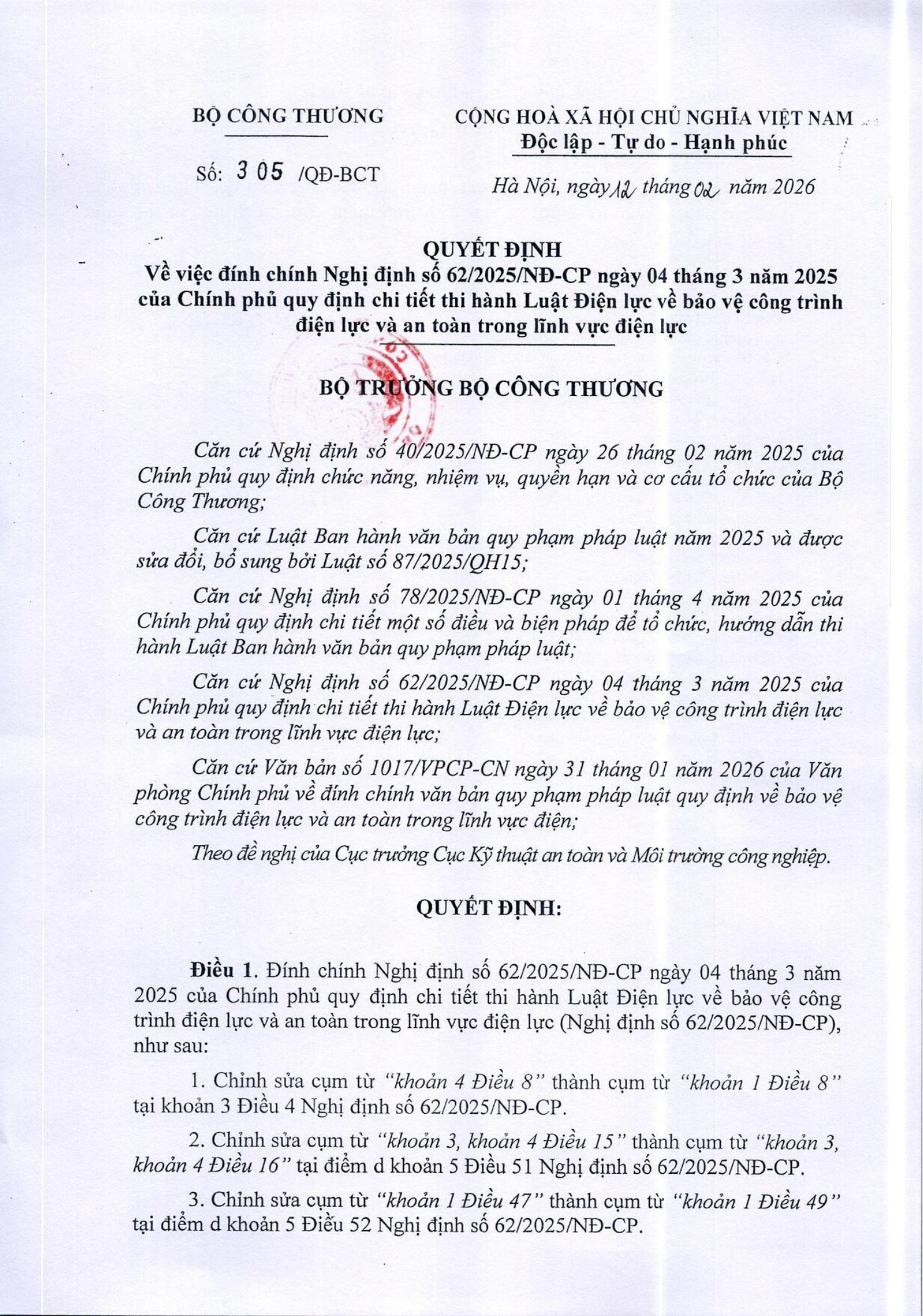 Trang 1 bản gốc 305/QĐ-BCT
