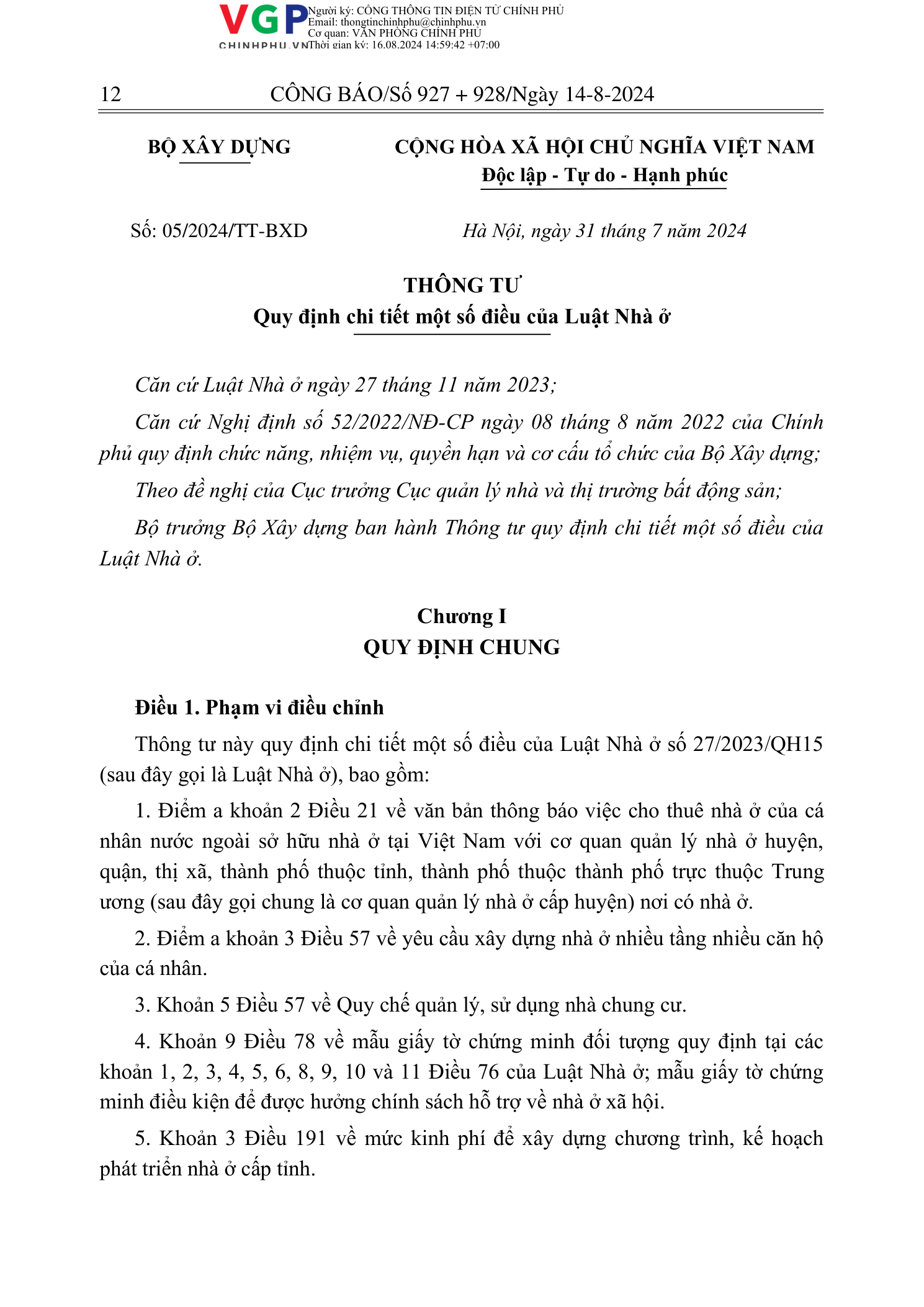 Trang 1 bản gốc 05/2024/TT-BXD